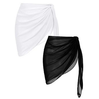 Ekouaer 2 pc Women Beach Sarongs Sheer Cover Ups Chiffon Bikini Wrap Skirt for Swimwear