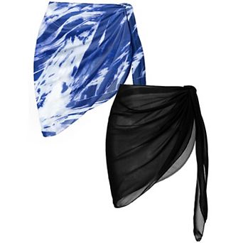 Ekouaer 2 pc Women Beach Sarongs Sheer Cover Ups Chiffon Bikini Wrap Skirt for Swimwear