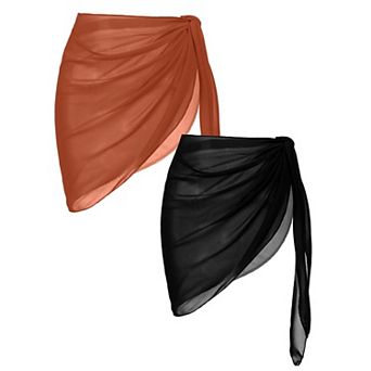 Ekouaer 2 pc Women Beach Sarongs Sheer Cover Ups Chiffon Bikini Wrap Skirt for Swimwear