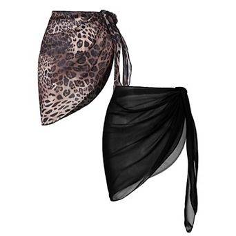 Ekouaer 2 pc Women Beach Sarongs Sheer Cover Ups Chiffon Bikini Wrap Skirt for Swimwear
