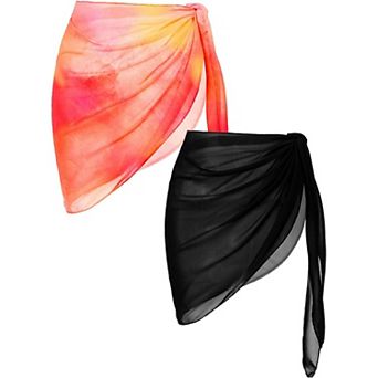 Ekouaer 2 pc Women Beach Sarongs Sheer Cover Ups Chiffon Bikini Wrap Skirt for Swimwear