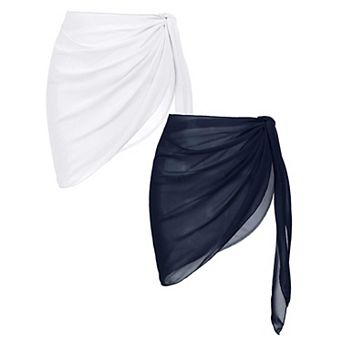 Ekouaer 2 pc Women Beach Sarongs Sheer Cover Ups Chiffon Bikini Wrap Skirt for Swimwear