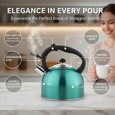 2.3L Whistling Tea Kettle Teal, Stainless Steel Fast Boiling Food Grade