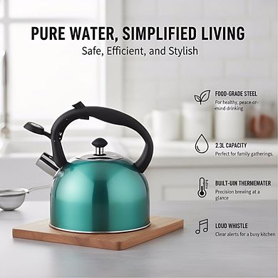 2.3L Whistling Tea Kettle Teal, Stainless Steel Fast Boiling Food Grade