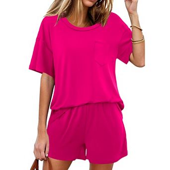 Ekouaer womens Pajama Set 2 pc Lounge Set Short Sleeve Tops and Shorts Soft Sleepwear
