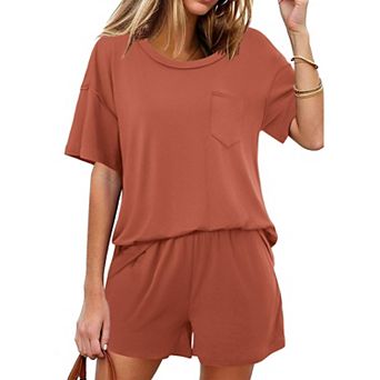 Ekouaer womens Pajama Set 2 pc Lounge Set Short Sleeve Tops and Shorts Soft Sleepwear