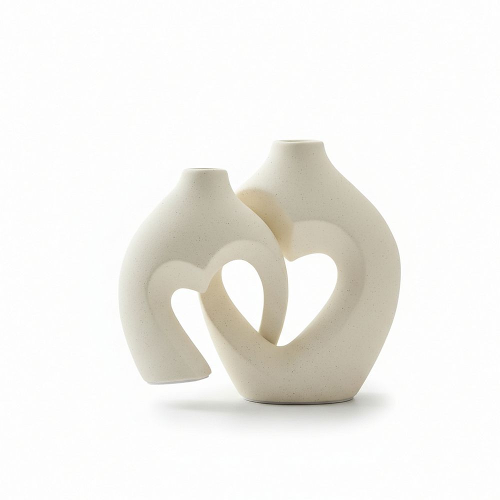 Heart Shaped Ceramic Vase Set of 2 Nordic Minimalist Decor