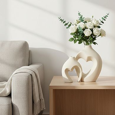 Heart Shaped Ceramic Vase Set of 2 Nordic Minimalist Decor