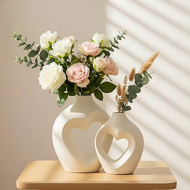 Heart Shaped Ceramic Vase Set of 2 Nordic Minimalist Decor