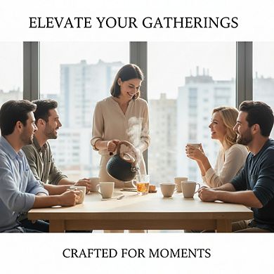 3.1Qt Whistling Tea Kettle Black, Heavy Stainless Steel with Wood Handle Button Spout