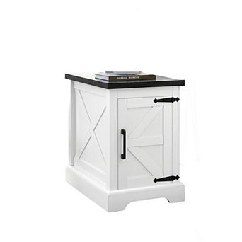 Merax Farmhouse End Table with Concealed Storage, Rustic Nightstand with Barn Door Design