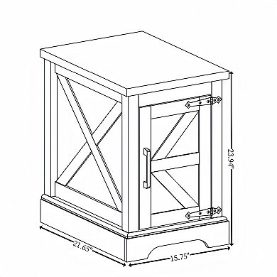 Merax Farmhouse End Table with Concealed Storage, Rustic Nightstand with Barn Door Design