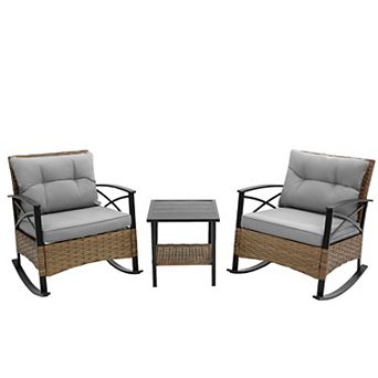 Merax 3 pc rocking rattan set wholesale leisure chair outdoor rattan rocking chair set