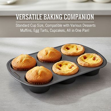 Gray Nonstick Steel Muffin Pan 6-Cup, Jumbo Texas Style Baking Tray