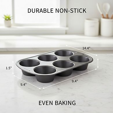 Gray Nonstick Steel Muffin Pan 6-Cup, Jumbo Texas Style Baking Tray