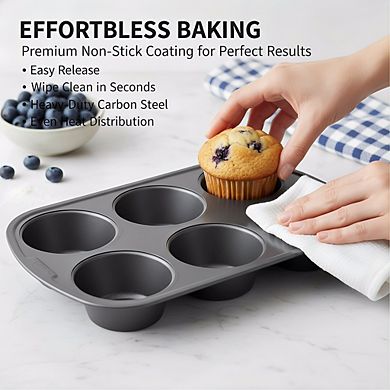 Gray Nonstick Steel Muffin Pan 6-Cup, Jumbo Texas Style Baking Tray