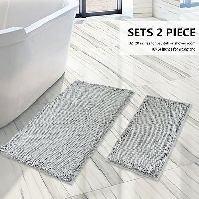 Bathroom Rugs Sets 2 Piece, Extra Soft Chenille Bath Mat Absorbent Bathroom Rug, Bathroom Mat