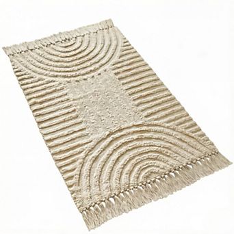 JUANWANG Soft Boho Bath Mat, 2x3ft, Tassels, Non-Slip, Washable Cotton, Modern Decor