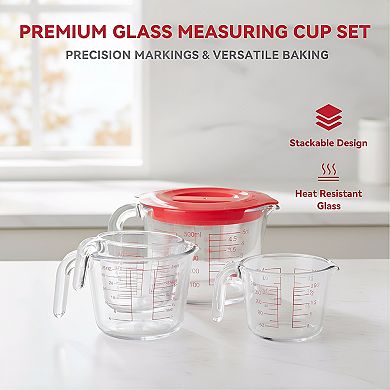 Glass Measuring Cups Set 6 Pcs with Lids and Strainer
