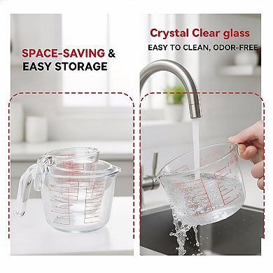 Glass Measuring Cups Set 6 Pcs with Lids and Strainer