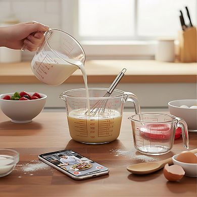 Glass Measuring Cups Set 6 Pcs with Lids and Strainer