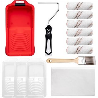 4-Inch Microfiber Paint Roller Kit 13 pc Ergonomic Handle with Tray and Liners