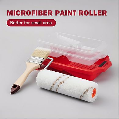 4-Inch Microfiber Paint Roller Kit 13pc, Ergonomic Handle with Tray and Liners