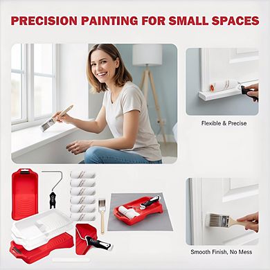 4-Inch Microfiber Paint Roller Kit 13pc, Ergonomic Handle with Tray and Liners