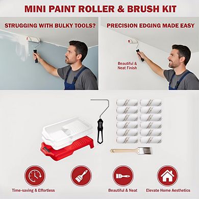4-Inch Microfiber Paint Roller Kit 13pc, Ergonomic Handle with Tray and Liners