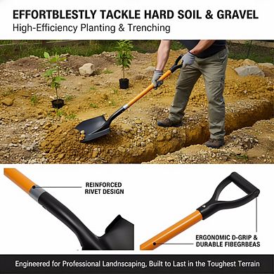 Heavy-Duty Digging Shovel 41 Inch, Trenching Blade with Comfort Grip for Garden