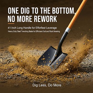 Heavy-Duty Digging Shovel 41 Inch, Trenching Blade with Comfort Grip for Garden