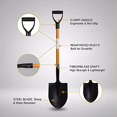 Heavy-Duty Digging Shovel 41 Inch, Trenching Blade with Comfort Grip for Garden