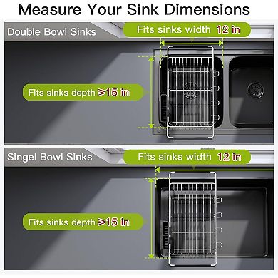Expandable Dish Drying Rack Stainless Steel with Utensil Holder