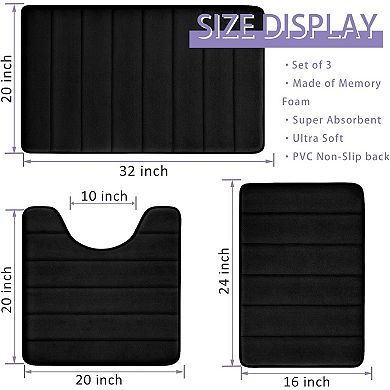 Bathroom Rugs Set Memory Foam Bath Rugs Non-Slip Bath Mat Set 3 Piece,Washable Bathroom Mats