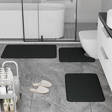 Bathroom Rugs Set Memory Foam Bath Rugs Non-Slip Bath Mat Set 3 Piece,Washable Bathroom Mats