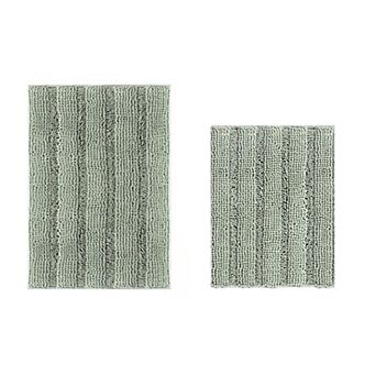 Bathroom Rugs, Bath Mat Set of 2 Extra Thick Chenille Striped Pattern Shaggy Bath Rugs for Bath Room