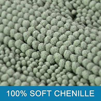 Bathroom Rugs, Bath Mat Set of 2 Extra Thick Chenille Striped Pattern Shaggy Bath Rugs for Bath Room