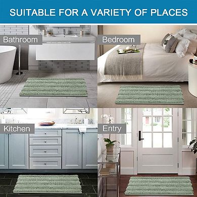 Bathroom Rugs, Bath Mat Set of 2 Extra Thick Chenille Striped Pattern Shaggy Bath Rugs for Bath Room