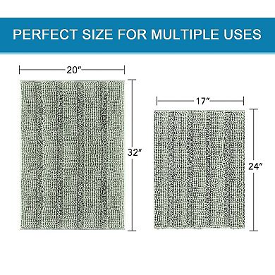 Bathroom Rugs, Bath Mat Set of 2 Extra Thick Chenille Striped Pattern Shaggy Bath Rugs for Bath Room