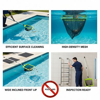 Deep Rake Pool Skimmer Net, Reinforced Frame Heavy Duty for Leaf Removal