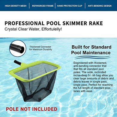 Deep Rake Pool Skimmer Net, Reinforced Frame Heavy Duty for Leaf Removal