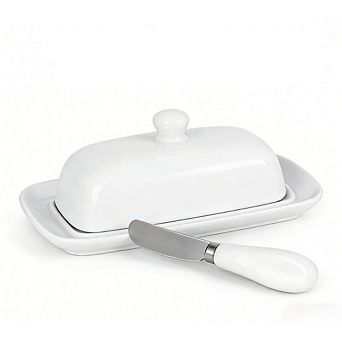 Great Ambitions Ceramic Butter Dish with Lid & Knife, Keeps Butter Fresh, Easy-Grip Design
