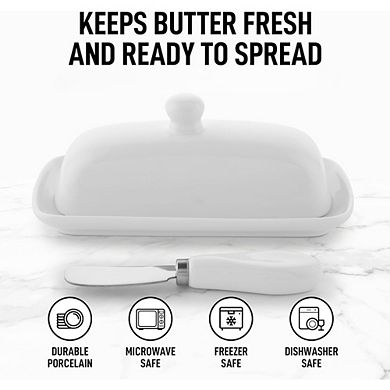 Great Ambitions Ceramic Butter Dish with Lid & Knife, Keeps Butter Fresh, Easy-Grip Design