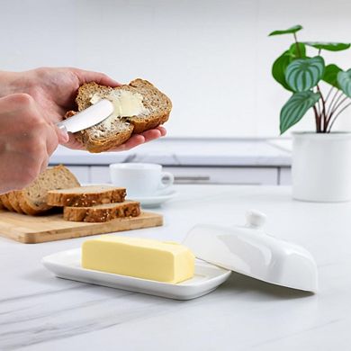 Great Ambitions Ceramic Butter Dish with Lid & Knife, Keeps Butter Fresh, Easy-Grip Design