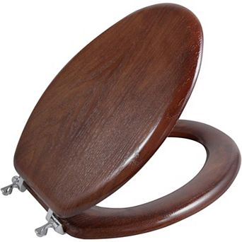 Metal Hinged Wood Veneer Toilet Seat, Dark Walnut Elongated Easy-Clean