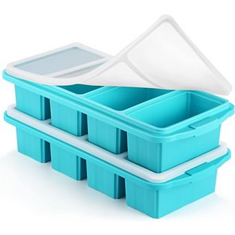 Large Silicone Freezer Food Mold with Lid, Makes 4 Perfect 1 cup Portions for Freezing Sauces