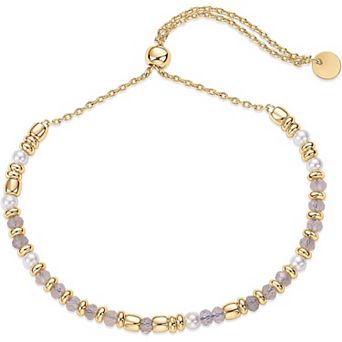 KSIZUIS 14K Gold Plated Adjustable Gemstone Beaded Bracelet - Pearl & Boho Stone Options, Dainty Gif