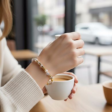 KSIZUIS 14K Gold Plated Adjustable Gemstone Beaded Bracelet - Pearl & Boho Stone Options, Dainty Gif