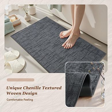 Woven Jacquard Bath Mat, Absorbent, Non-Slip Quick-Dry Rubber Backing