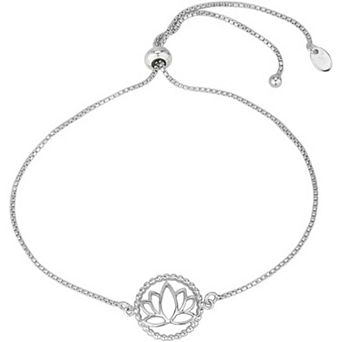 KSIZUIS 925 Sterling Silver Rhodium Plated Lotus Adjustable Bolo Bracelet for Women
